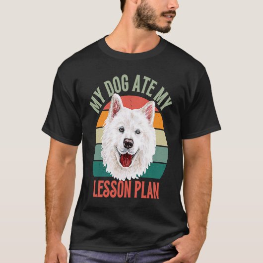 Mijn hond Ate Mijn Lesson Plan Retro Samoyed Dog T T-shirt (Voorkant)