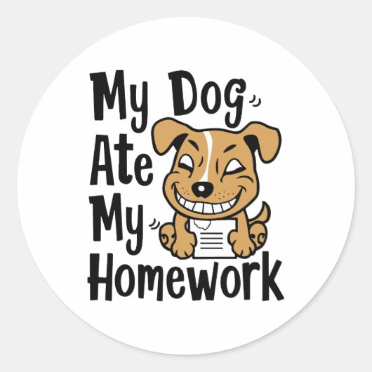 Mijn hond heeft mijn huiswerk gegeten ronde sticker (Voorkant)