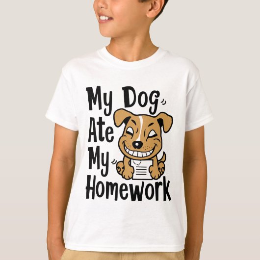 Mijn hond heeft mijn huiswerk gegeten t-shirt (Voorkant)