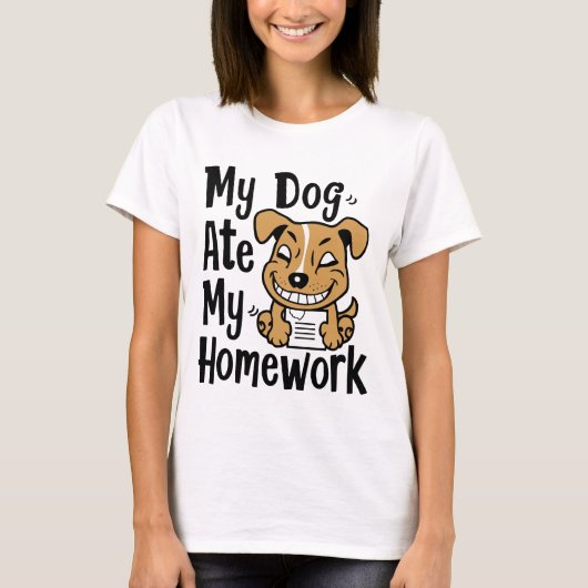 Mijn hond heeft mijn huiswerk gegeten t-shirt (Voorkant)