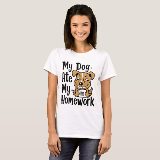 Mijn hond heeft mijn huiswerk gegeten t-shirt (Voorkant volledig)