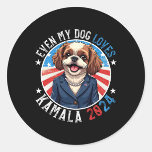 Mijn hond houdt van Kamala 2024 Shih Tzu Lover Fun Ronde Sticker