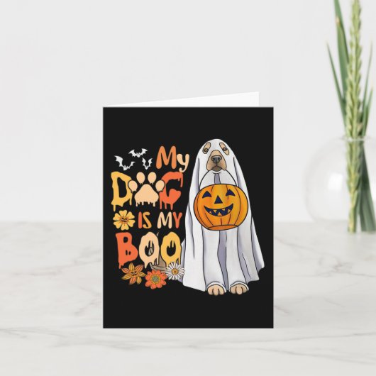 Mijn hond is Boo Halloween Cute Dog met pompoen He Kaart (Voorkant)