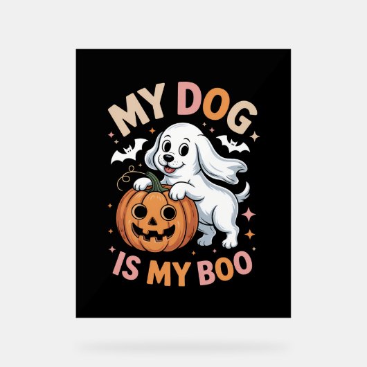 Mijn hond is mijn boek grappig Halloween Acryl Bord (Voorkant)