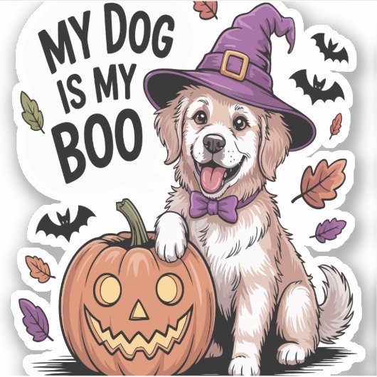 Mijn hond is mijn boek Halloween Sticker (Voorkant)
