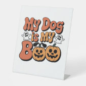 Mijn hond is mijn boek, leraar, grappige hondenlie reclamebord met voetstuk (Voorkant)