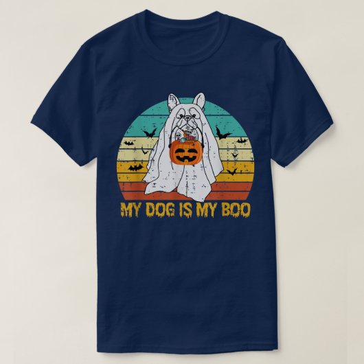 Mijn hond is mijn Boo Ghost Halloween Franse bulld T-shirt (Design voorkant)