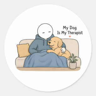 Mijn hond is mijn therapeut Grappige hondliefhebbe Ronde Sticker