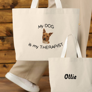 Mijn hond is mijn therapeut grote tote bag