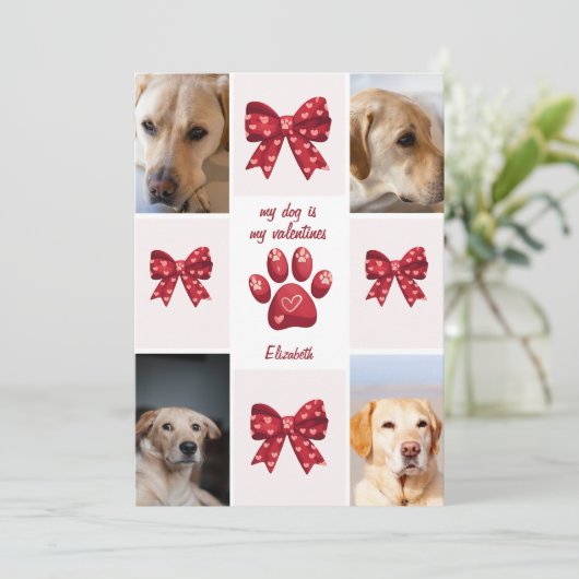 Mijn hond is mijn Valentijnspijl 4 foto's Feestdagenkaart (Staand voorkant)