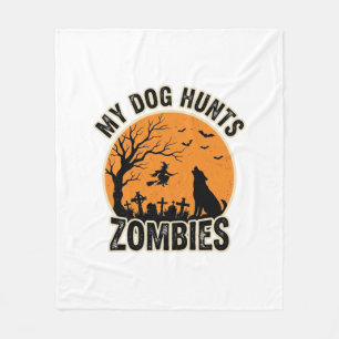 Mijn hond jaagt op zombies vintage Halloween honde Fleece Deken