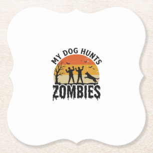 Mijn hond jaagt op zombies vintage Halloween-honde Kartonnen Onderzetters