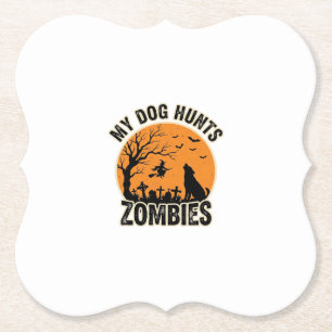 Mijn hond jaagt op zombies vintage Halloween honde Kartonnen Onderzetters