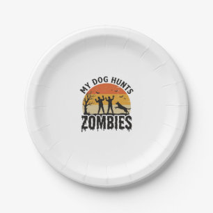 Mijn hond jaagt op zombies vintage Halloween-honde Papieren Bordje