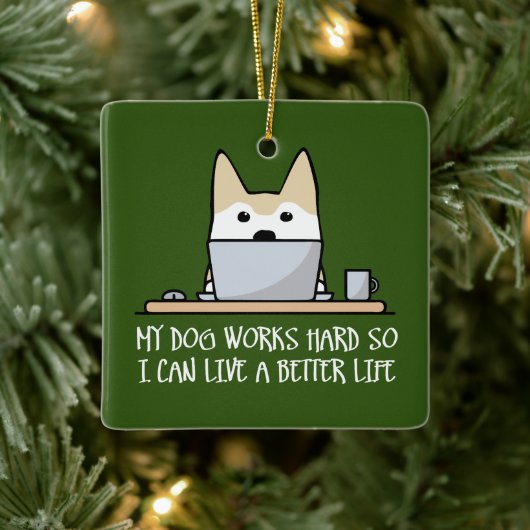 Mijn hond werkt hard keramisch ornament (Boom)