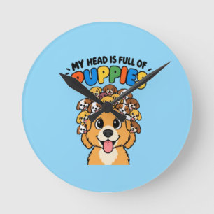 Mijn hoofd zit vol met puppy's Mopshond Cute Doodl Ronde Klok