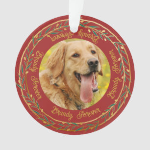 Mijn huisdier foto gouden bes krans karmozijnrood ornament
