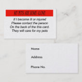 Mijn huisdieren zijn alleen thuis visitekaartje (Voorkant / Achterkant)