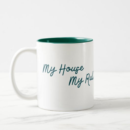 Mijn huisregels zijn zo simpel tweekleurige koffiemok (Links)