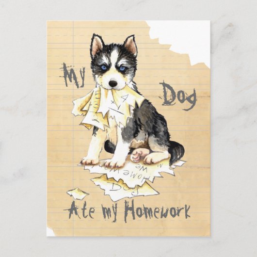 Mijn Husky Ate mijn thuiswerk Briefkaart (Voorkant)