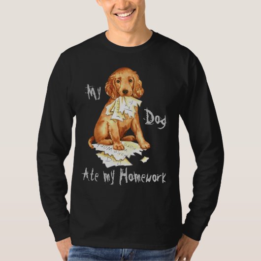 Mijn Ierse Setter Ate Mijn thuiswerk T-shirt (Voorkant)