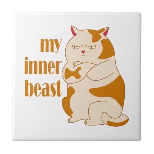 Mijn innerlijke beest luie dikke kat motivatie cit tegeltje (Voorkant)