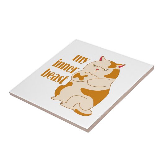 Mijn innerlijke beest luie dikke kat motivatie cit tegeltje (Zijkant)