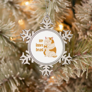 Mijn innerlijke beest luie dikke kat motivatie cit tin sneeuwvlok ornament