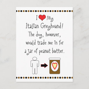 Mijn Italiaanse Greyhound houdt van Peanut Butter Briefkaart
