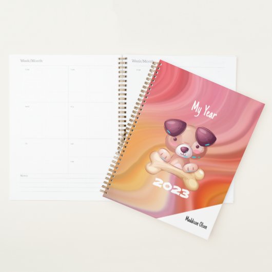Mijn Jaar Cute Dog op Marmer met naam Planner (Display)