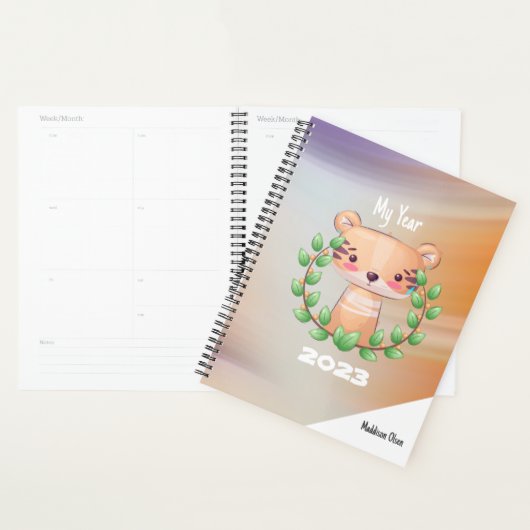 Mijn Jaar Cute Tiger op Marmer met naam Planner (Display)