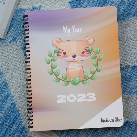 Mijn Jaar Cute Tiger op Marmer met naam Planner