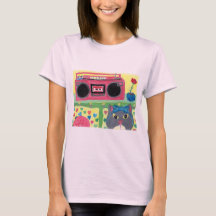 Mijn kamer Boombox Girl Cat Folk Art Cute Teen
