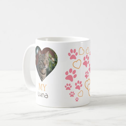 Mijn kat Aangepaste foto en naam Koffiemok (Voorkant links)