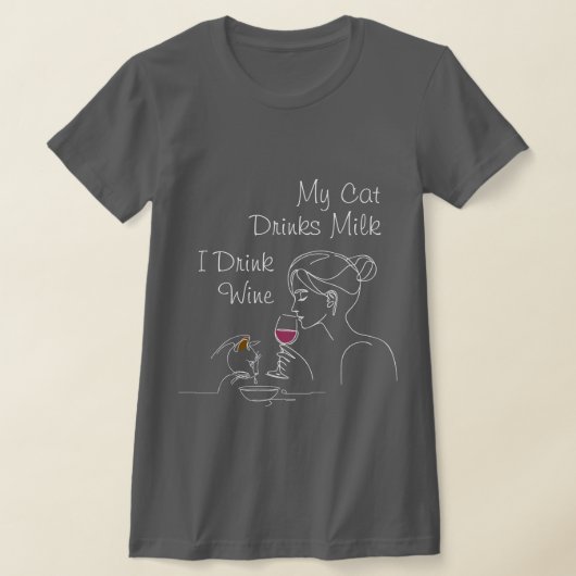 Mijn kat Drink melk en ik Drink wijn T-shirt (Laagn)
