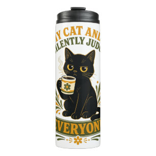 Mijn kat en ik beoordelen iedereen zwijgend Grappi Thermosbeker