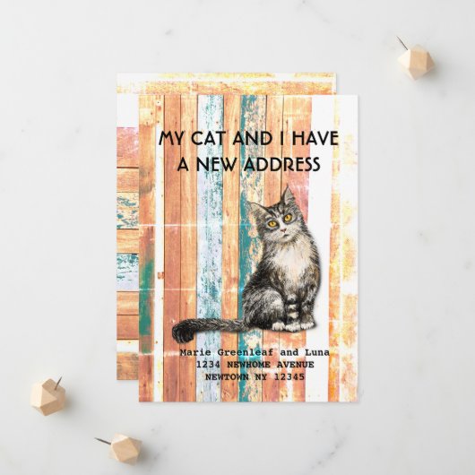 Mijn kat en ik hebben een mededeling verhuisd aankondiging (Voorkant / Achterkant in situ)
