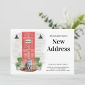 Mijn kat en ik hebben een nieuw adres Grijze Katte Aankondiging (Staand voorkant)