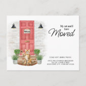 Mijn kat en ik zijn verhuisd naar Red Door Moving Aankondigingskaart (Voorkant)