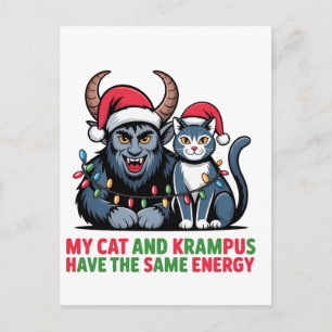 Mijn kat en Krampus hebben dezelfde energie Leuk Feestdagenkaart