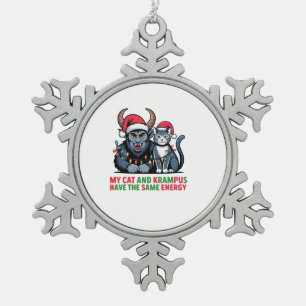 Mijn kat en Krampus hebben dezelfde energie Leuk Tin Sneeuwvlok Ornament