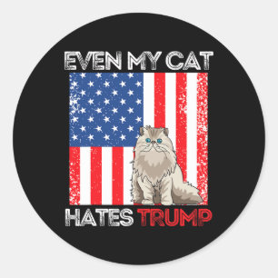Mijn kat haat Trump tegen Trump American Flag Ret Ronde Sticker