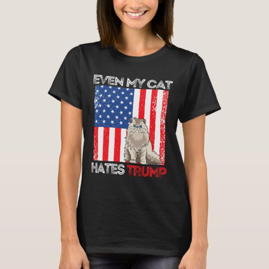 Mijn kat haat Trump tegen Trump American Flag Ret T-shirt (Voorkant)