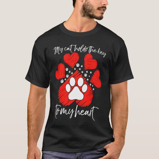 Mijn kat heeft de sleutel tot mijn hart t-shirt (Voorkant)