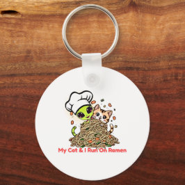 Mijn kat & ik rennen op Ramen Kawaii Kunst Sleutelhanger