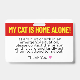 Mijn kat is alleen thuis Noodcontactkaart Badge