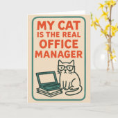 Mijn kat is de echte office manager – Grappig werk Kaart (Gele Bloem)