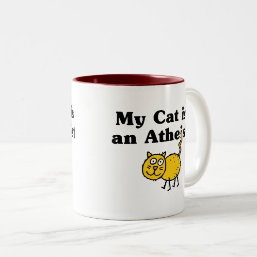 Mijn kat is een atheïst tweekleurige koffiemok (Voorkant rechts)