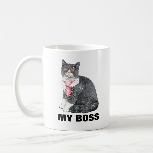 Mijn kat is mijn baas zonnebril stropdas grappige  koffiemok (Links)