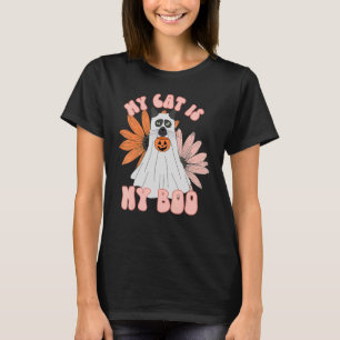 Mijn kat is mijn Boo Floral Groovy Ghost Cat Spook T-shirt